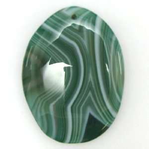  64mm green stripe agate oval pendant bead: Home & Kitchen