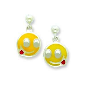  Sterling Silver Smiley Face with Tongue Out Resin Earrings 