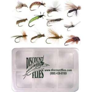  Caddis Fly Collection   12 Trout Flies + Fly Box: Sports 
