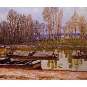Oil Painting Barges on the Loing Canal, Spring Alfred Sisley Hand Pa 