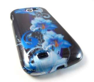 BLUE BLK FLOWERS HARD SHELL CASE COVER SAMSUNG EXHIBIT II 2 4G PHONE 