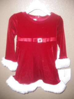 NWT Bonnie Jean Infant Girl Red Sparkle White Fur Velour Santa Holiday 