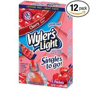 Wylers Light Singles To Go Drink Mix, Cherry, 8 Count (Pack of 12)