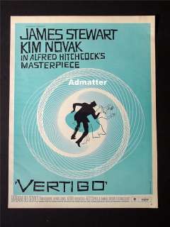 1958 Vertigo Poster Ad Hitchcock Saul Bass MEGA RARE!  