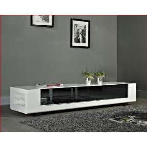  Modern White TV Console with Black Glass Drawers BM631 WHT 