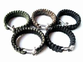 survival bracelet with stainless steel u shackle knitted up 