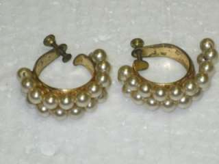   Vintage Screw On Earrings Gold Tone Hoops With Pearls Surrounding It