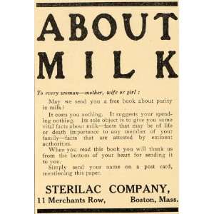  1910 Ad Sterilac About Milk Book Boston Massachusetts 