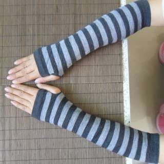 Charming Arm Warm Mens Womens Gloves Fingerless Gray Stripe 12  D007 