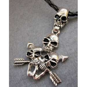  Alloy Metal Four Skulls Twin Arrows Pendant Necklace 