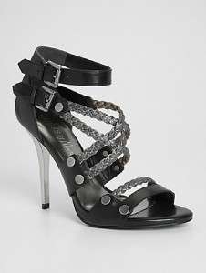 NEW $248 MARCIANO GUESS BLACK ROMINA ANKLE STRAP SANDAL LEATHER HEELS 