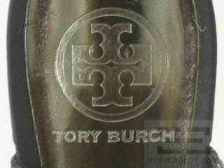 Tory Burch Black Satin & Gunmetal Leather Jeweled Slingback Flats Size 