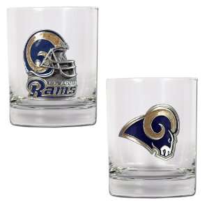  St Louis Rams 2pc Rocks Glass Set   Primary Logo & Helmet 