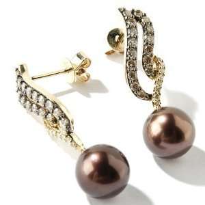 14K Dyed Brown Cultured South Sea Pearls & Choc/White Diamond Earrings