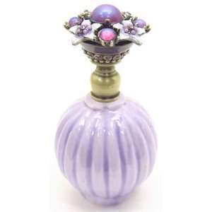 Glass Perfume Bottle Purple Stone Lid Oval Shape