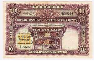 1930 STRAITS SETTLEMENTS KING GEORGE V $10 Banknote   Local Pickup in 
