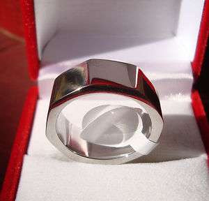 Mens Stainless Steel Bolt Shape Octagonal 8 Sided Wedding Band Ring 