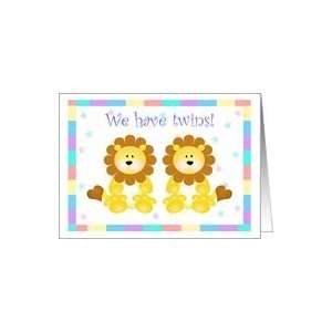  Little Lions Starry Sky Twin Boy Announcement Card 