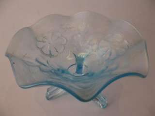   Vintage Northwood Ice Blue Carnival Glass Footed Berry Bowl  