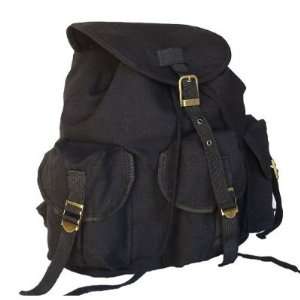  Military Inspired Stylish Backpack Canvas Day Pack Black 