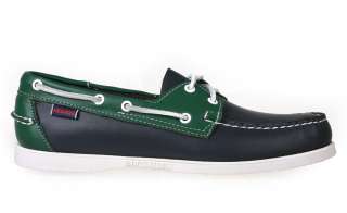 Sebago Mens Boat Shoes B72826 Spinnaker Navy Green Leather  