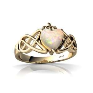   Gold Heart Genuine Opal Celtic Claddagh Knot Ring Size 4: Jewelry