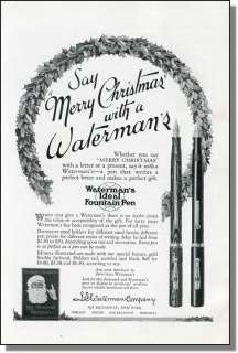 1924 Watermans Fountain Pen Christmas Print Ad  