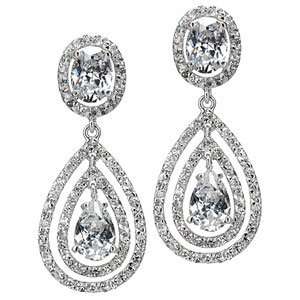 Emitations Cerices Fancy Pave CZ Framed Pear Drop Earrings, Silver, 1 