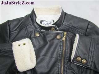 South Pole Womens Black Faux Leather / Fur Bomber Jacket Coat Size 