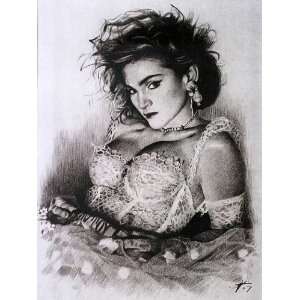  Madonna Sketch Portrait, Charcoal Graphite Pencil Drawing 