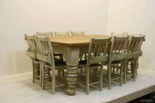   Victorian Antique Pine Farmhouse Kitchen Table & 10 Church Chairs