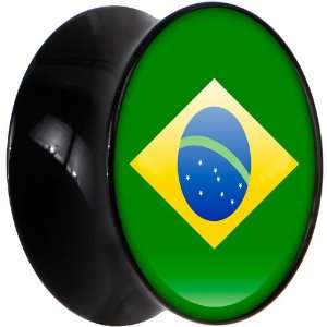  14mm Black Acrylic Brazil Flag Saddle Plug Jewelry