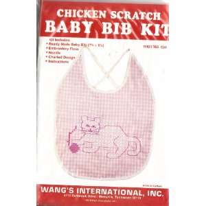  Chicken Scratch Baby Bib Kit   Pink Gingham with Cat Cross 