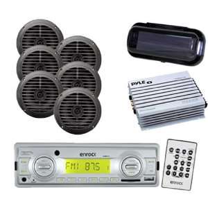   Boat Radio Receiver 6 Black 6.5 Speakers + Amp + Cover: Electronics