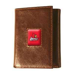  Louisville Cardinals Brown Leather Tri Fold Wallet: Sports 