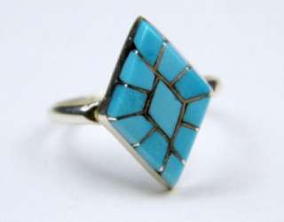   Sterling Silver Ring Turquoise Channel inlay Native American CE  