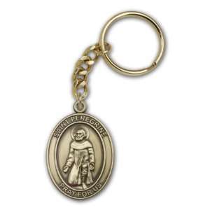   Gold St. Peregrine Keychain Patron Saint of Cancer & Running Sores