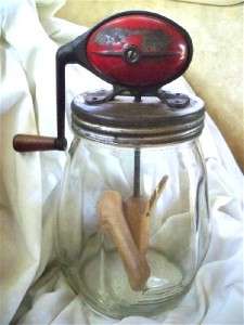   Churn No. 4 Quart Red Football Style Top Primitive Display  
