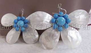CharmingJL White Shell Turquoise Butterfly Earring  