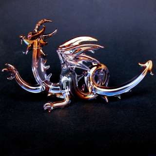 Dragon Medieval Hand Blown Glass Figurine Crystal Gold  
