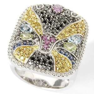  14K White Gold Multi Gemstone & Diamond Ring: Jewelry