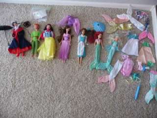DISNEY Barbie Doll Lot 7 Belle Mary Poppins Ariel Snow White Megara 