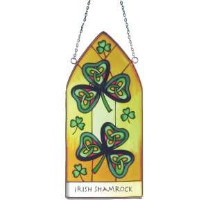  Shamrock Gothic Stained Glass Plaque