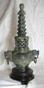 1960s VINTAGE Chinese Soapstone Incense Burner Tower Dragon CARVING 
