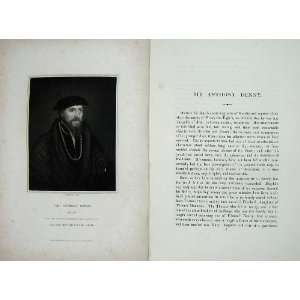  Memoirs Portrait 1836 Sir Anthony Denny Antique Print 