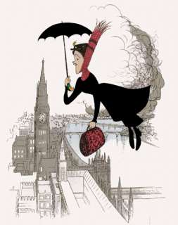 MARY POPPINS FLYING OVER LONDON Signed, AL HIRSCHFELD  