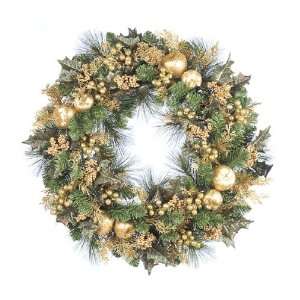  24 Gold Mixed Pine, Holly & Berry Christmas Wreath: Home 