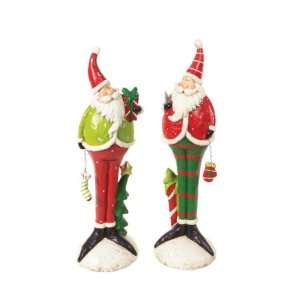  Set of 2 Whimsical Santa Claus Christmas Table Top Statues 
