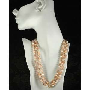   Pearl MultiColor Pink, Peach, White Necklace 60 Inch 7mm Jewelry
