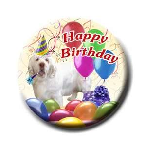 Clumber Spaniel Happy Birthday Pin Badge
